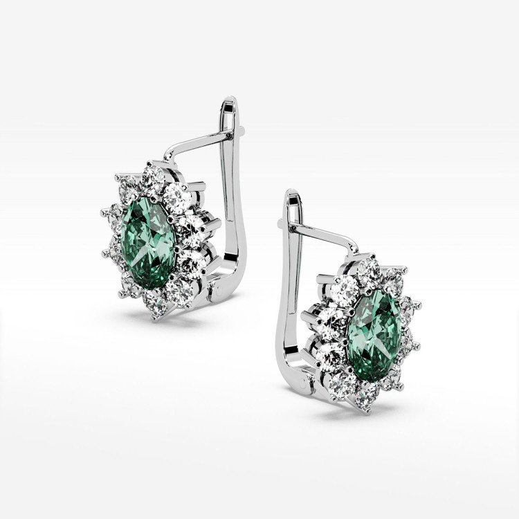 Złote kolczyki z szmaragdem i diamentami