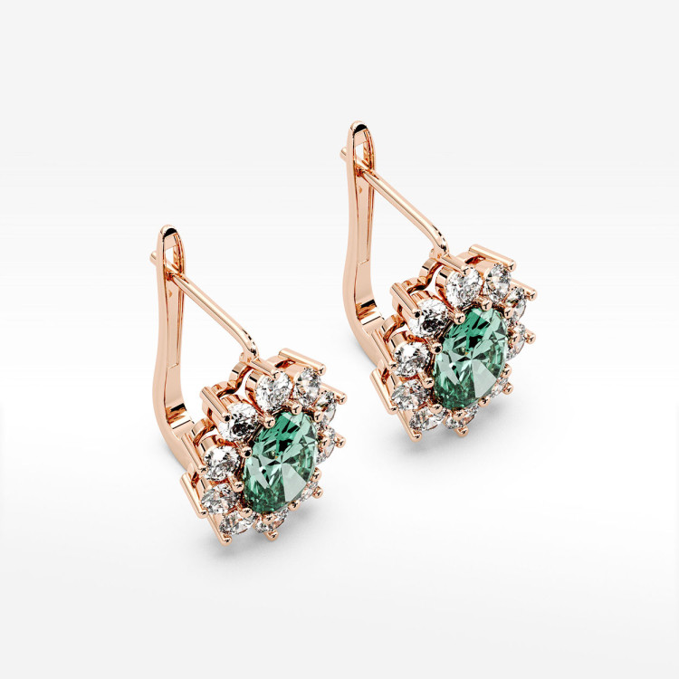 Złote kolczyki z szmaragdem i diamentami