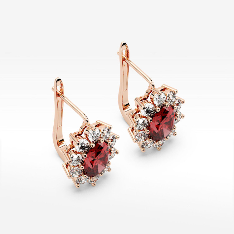 Złote kolczyki z rubinem i diamentami