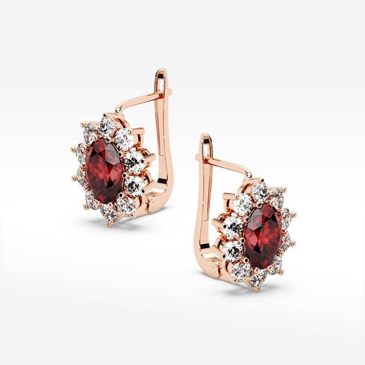 Złote kolczyki z rubinem i diamentami