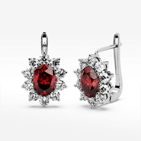 Złote kolczyki z rubinem i diamentami