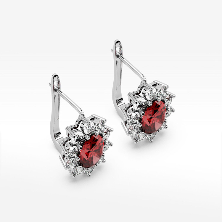 Złote kolczyki z rubinem i diamentami