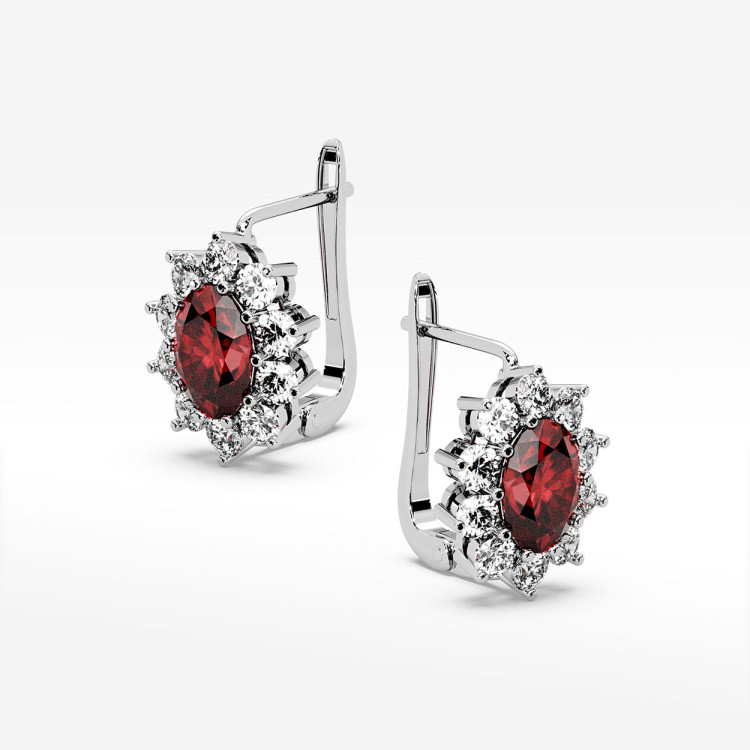 Złote kolczyki z rubinem i diamentami