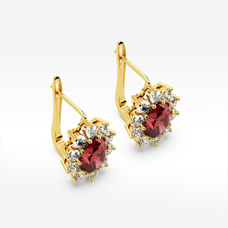 Złote kolczyki z rubinem i diamentami