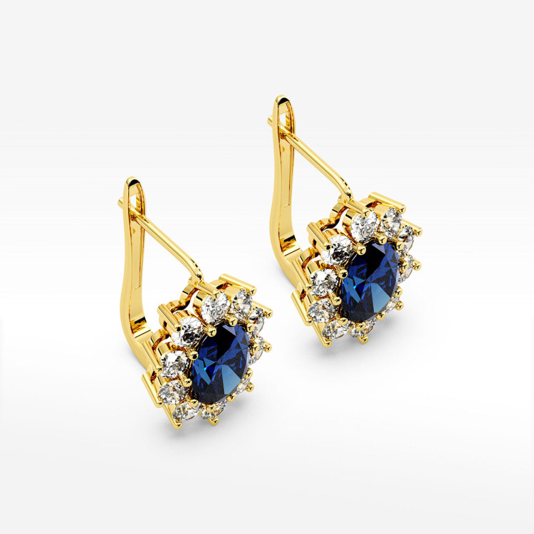 Złote kolczyki z szafirem i diamentami
