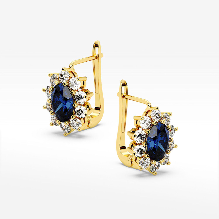 Złote kolczyki z szafirem i diamentami