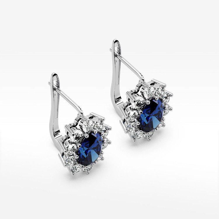 Złote kolczyki z szafirem i diamentami