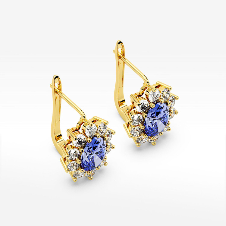 Złote kolczyki z tanzanitem i diamentami