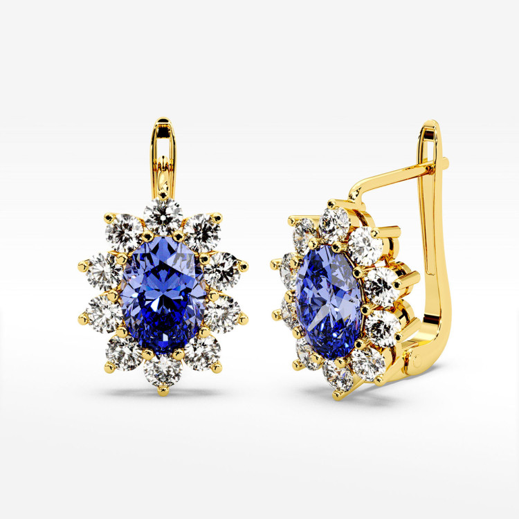 Złote kolczyki z tanzanitem i diamentami