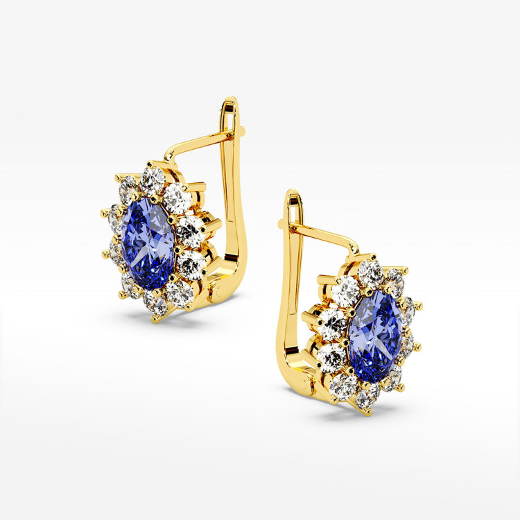 Złote kolczyki z tanzanitem i diamentami