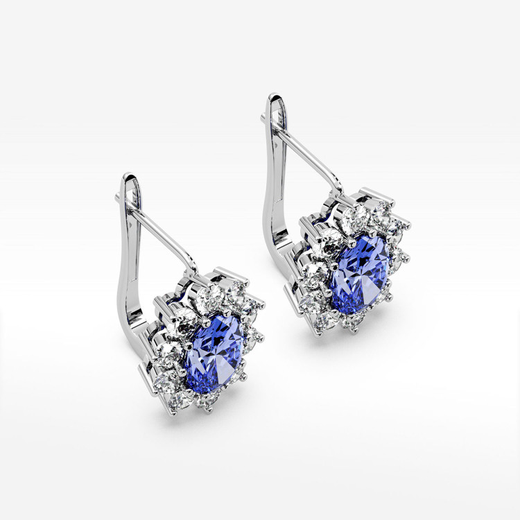 Złote kolczyki z tanzanitem i diamentami