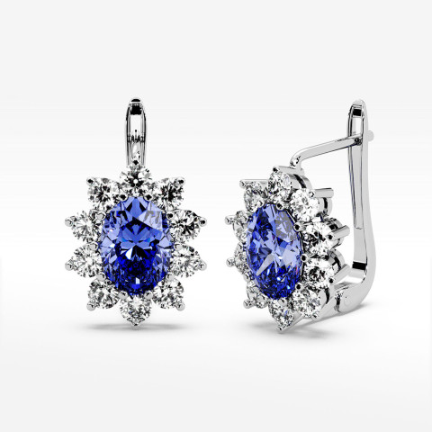 Złote kolczyki z tanzanitem i diamentami