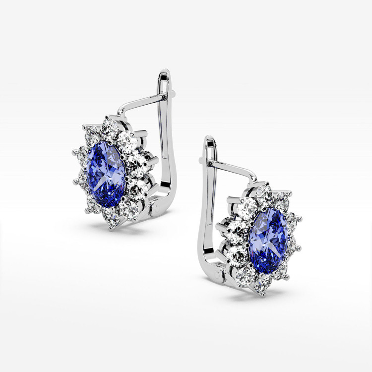 Złote kolczyki z tanzanitem i diamentami