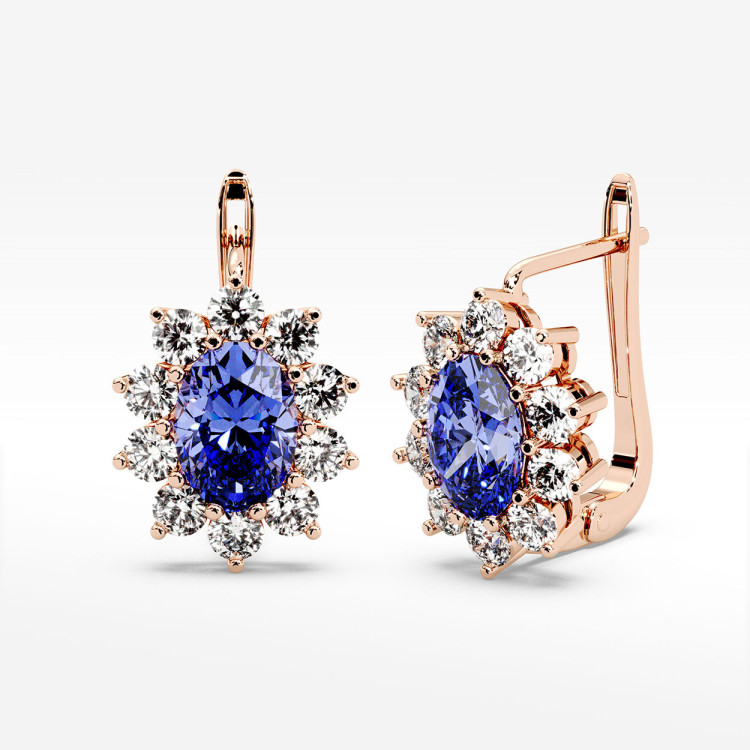 Złote kolczyki z tanzanitem i diamentami