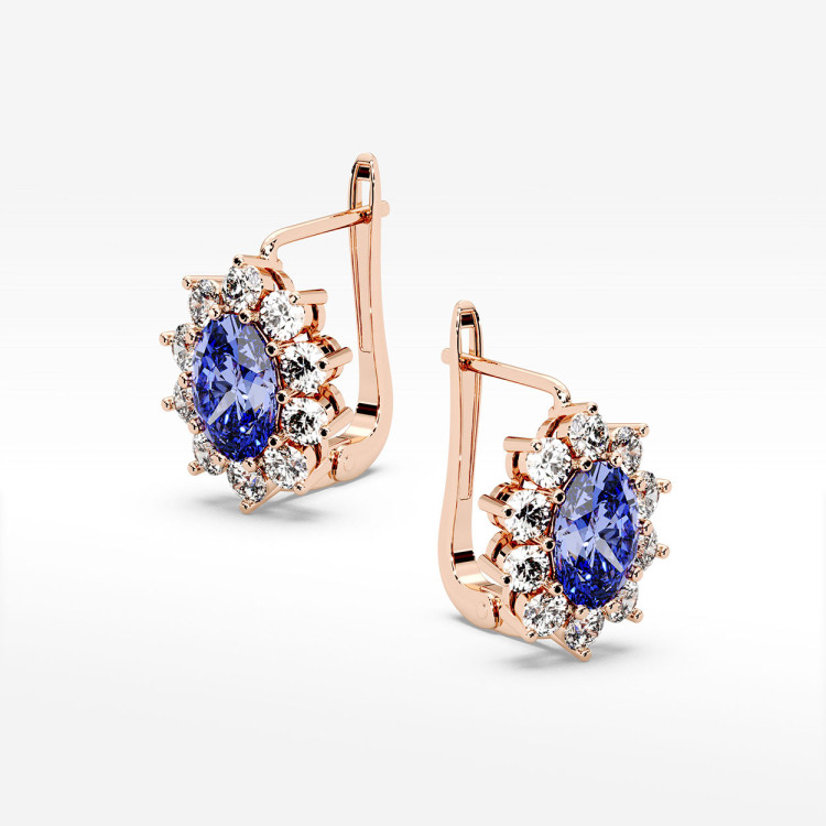 Złote kolczyki z tanzanitem i diamentami