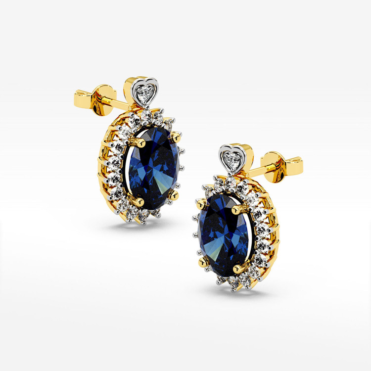 Złote kolczyki z szafirem i diamentami