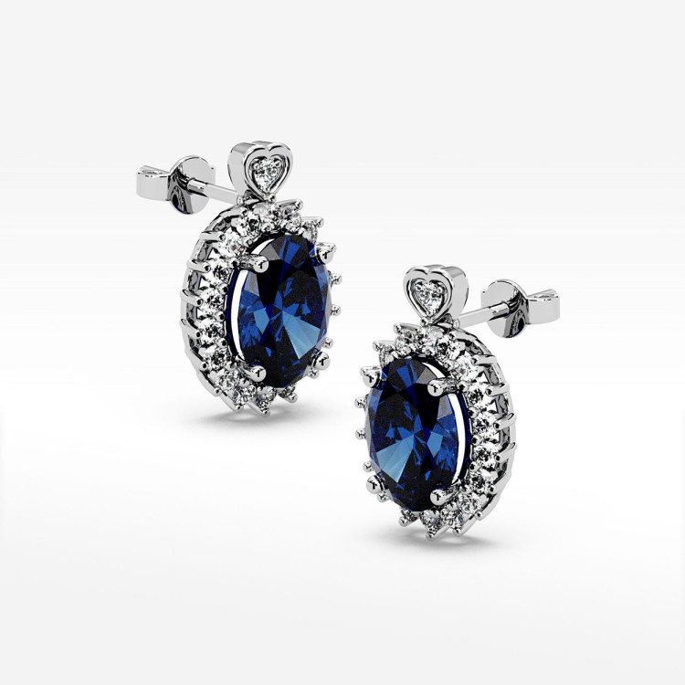 Złote kolczyki z szafirem i diamentami