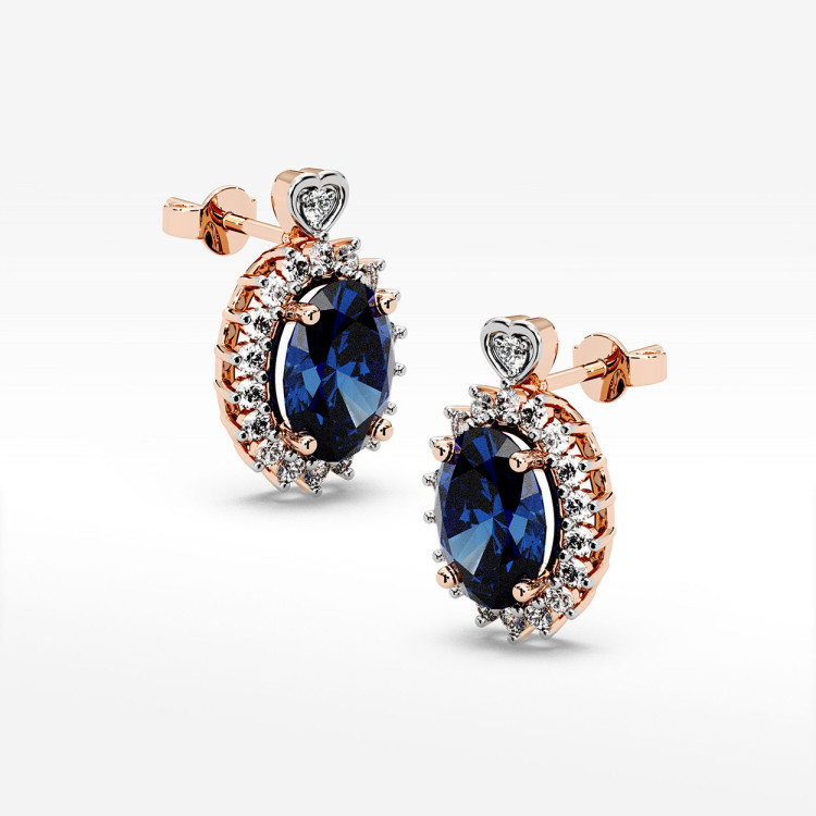 Złote kolczyki z szafirem i diamentami