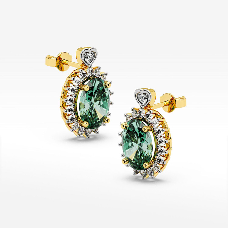 Złote kolczyki z szmaragdem i diamentami