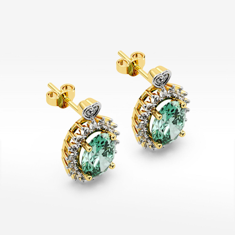 Złote kolczyki z szmaragdem i diamentami