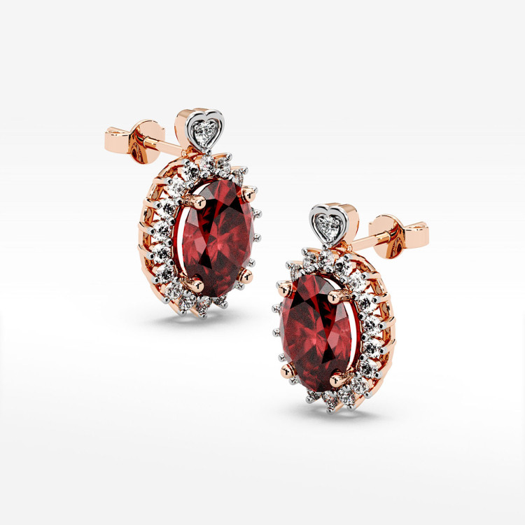 Złote kolczyki z rubinem i diamentami