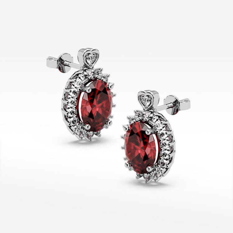 Złote kolczyki z rubinem i diamentami