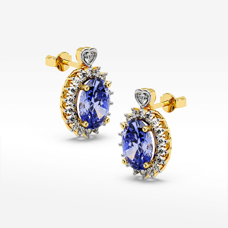 Złote kolczyki z tanzanitem i diamentami
