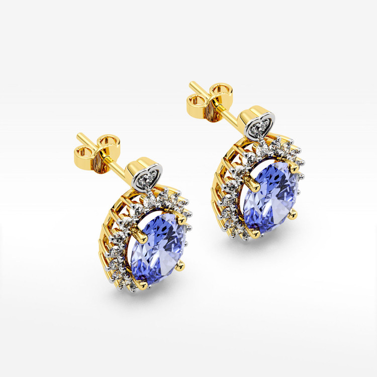 Złote kolczyki z tanzanitem i diamentami