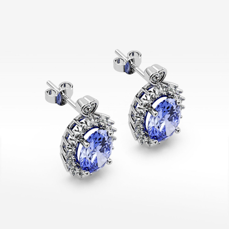 Złote kolczyki z tanzanitem i diamentami