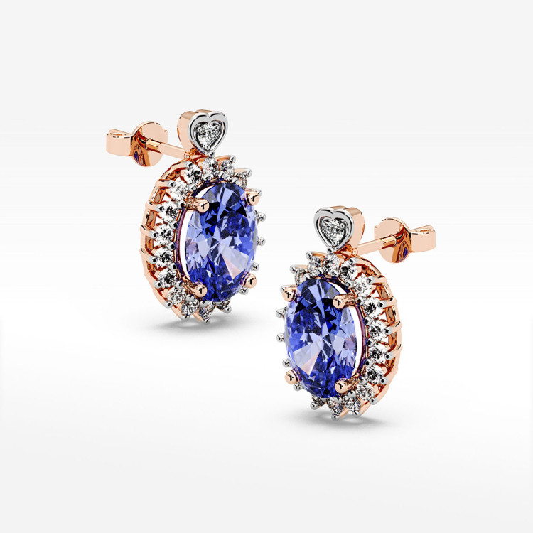 Złote kolczyki z tanzanitem i diamentami