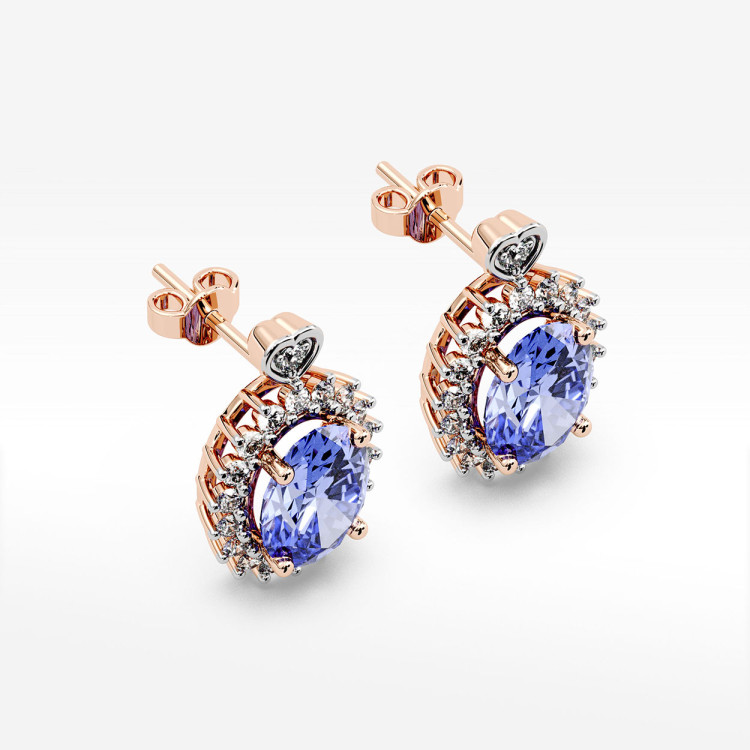 Złote kolczyki z tanzanitem i diamentami