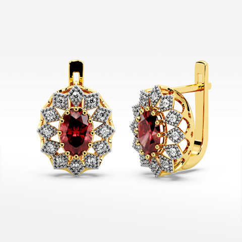 Złote kolczyki z rubinem i diamentami