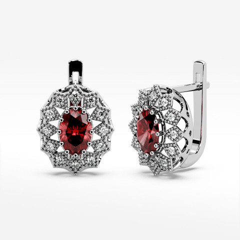 Złote kolczyki z rubinem i diamentami