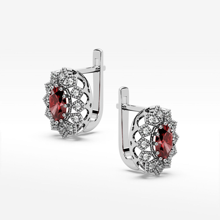 Złote kolczyki z rubinem i diamentami