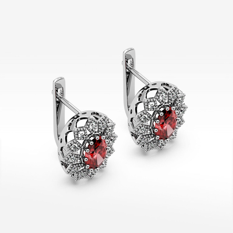 Złote kolczyki z rubinem i diamentami