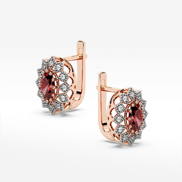 Złote kolczyki z rubinem i diamentami