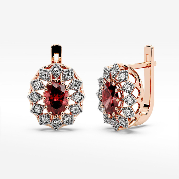 Złote kolczyki z rubinem i diamentami