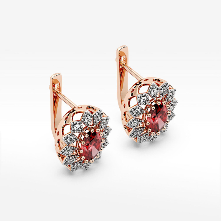 Złote kolczyki z rubinem i diamentami