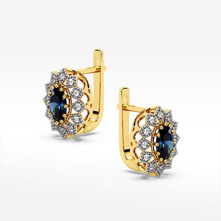 Złote kolczyki z szafirem i diamentami