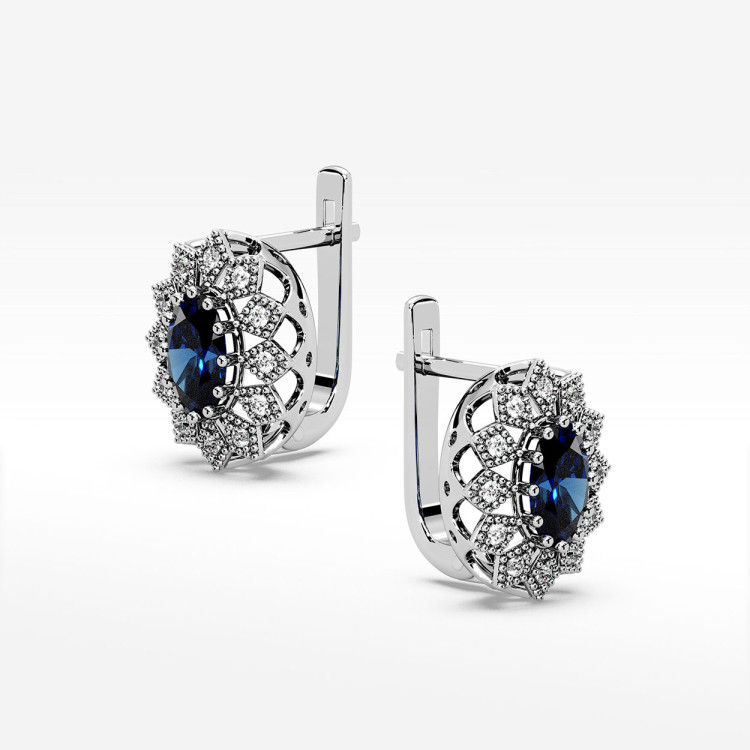 Złote kolczyki z szafirem i diamentami