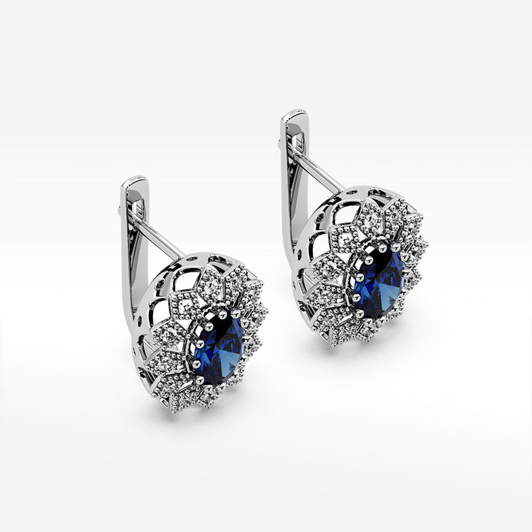 Złote kolczyki z szafirem i diamentami