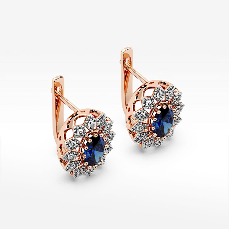 Złote kolczyki z szafirem i diamentami