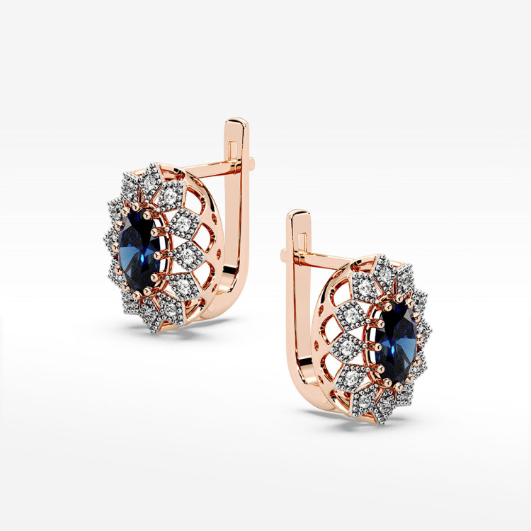 Złote kolczyki z szafirem i diamentami