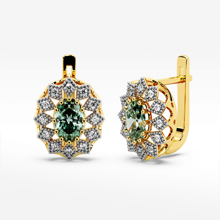 Złote kolczyki z szmaragdem i diamentami