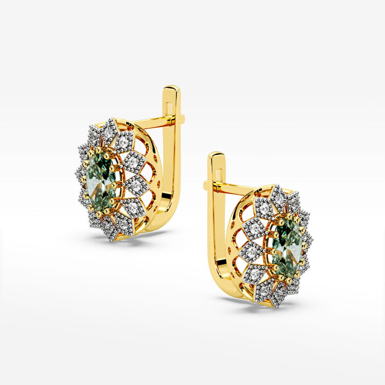 Złote kolczyki z szmaragdem i diamentami