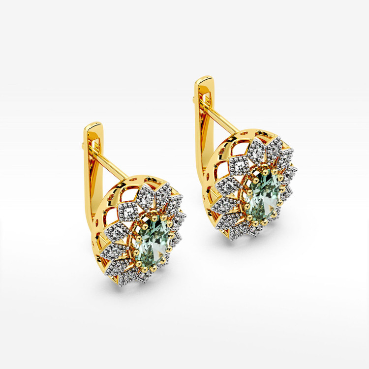 Złote kolczyki z szmaragdem i diamentami