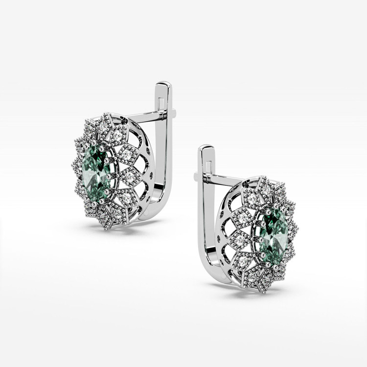 Złote kolczyki z szmaragdem i diamentami