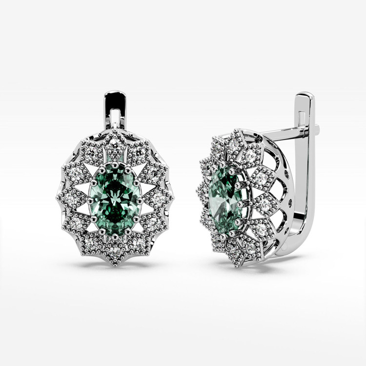 Złote kolczyki z szmaragdem i diamentami