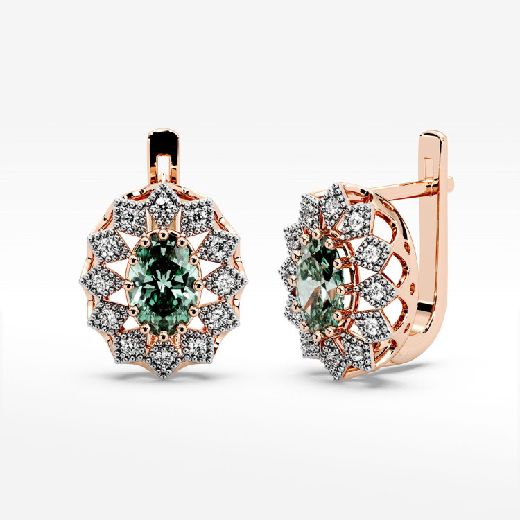 Złote kolczyki z szmaragdem i diamentami