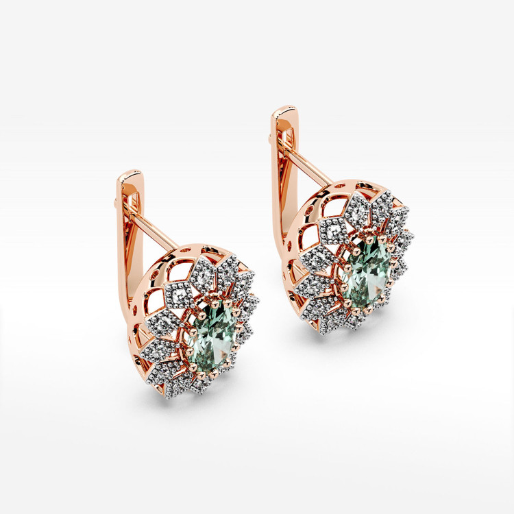 Złote kolczyki z szmaragdem i diamentami